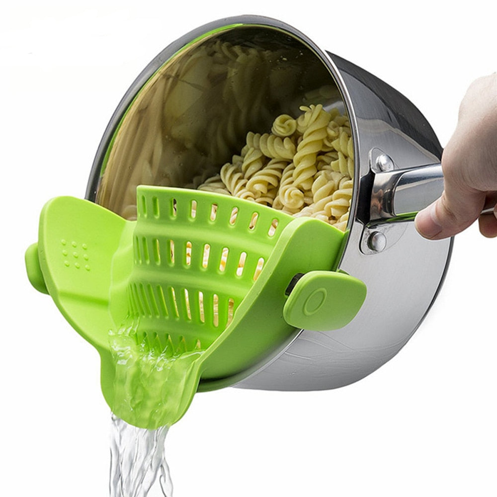 LMETJMA 6 Color Universal Clip on Strainer Adjustable Silicone Strain Pot   Strainer Colander For Pasta Fruit Vegetable JT-007