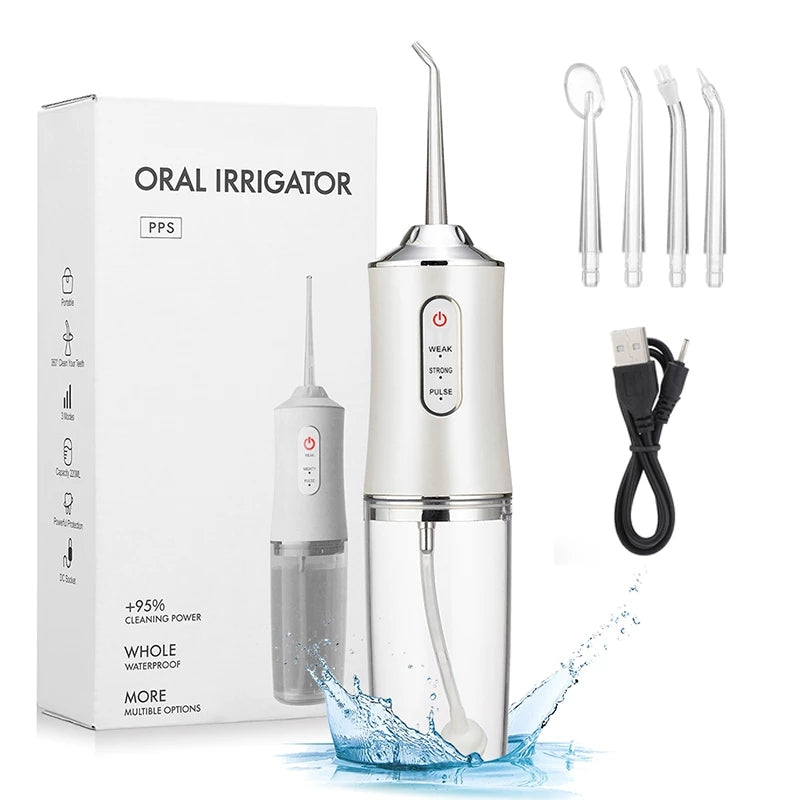 USB Portable Oral Irrigator Water Flosser Dental Water Jet Tools Pick Cleaning Teeth 200ML 4 Nozzles Mouth Oral Cleaning Agents