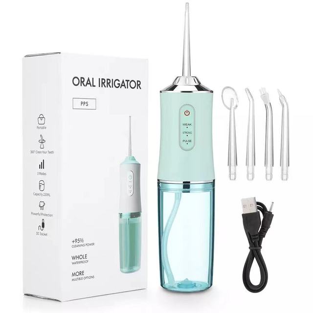 USB Portable Oral Irrigator Water Flosser Dental Water Jet Tools Pick Cleaning Teeth 200ML 4 Nozzles Mouth Oral Cleaning Agents